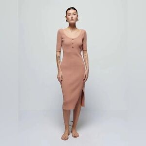 NATION $165 Haidee Rib Knit Dress - Mocha Mousse